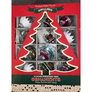 Christopher Radko Shiny Brite 12 Glass Christmas Tree Ornaments Striped 2014